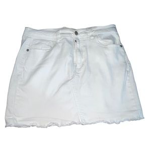 Altar’d State White Denim Mini Skirt Frayed Hem Size Large